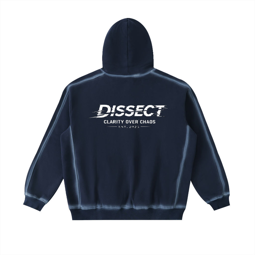 Dissect Clothing Sunfaded Edge Fleece Hoodie Blue crafted from premium fleece with structured relaxed fit, sunfaded texture, clean detailing, and minimalist finish.