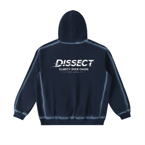 Dissect Clothing Sunfaded Edge Fleece Hoodie Blue crafted from premium fleece with structured relaxed fit, sunfaded texture, clean detailing, and minimalist finish.