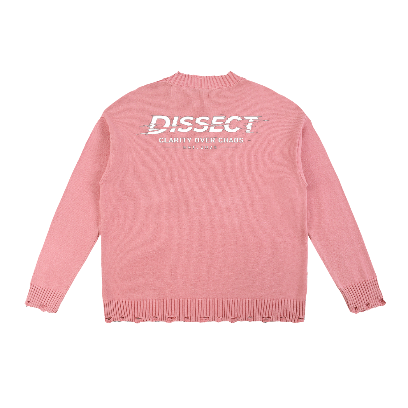 Dissect Clothing Vintage Washed Hand-frayed Sweater Pink featuring premium heavyweight fabric, soft washed finish, hand-frayed detailing, and a refined structured fit.