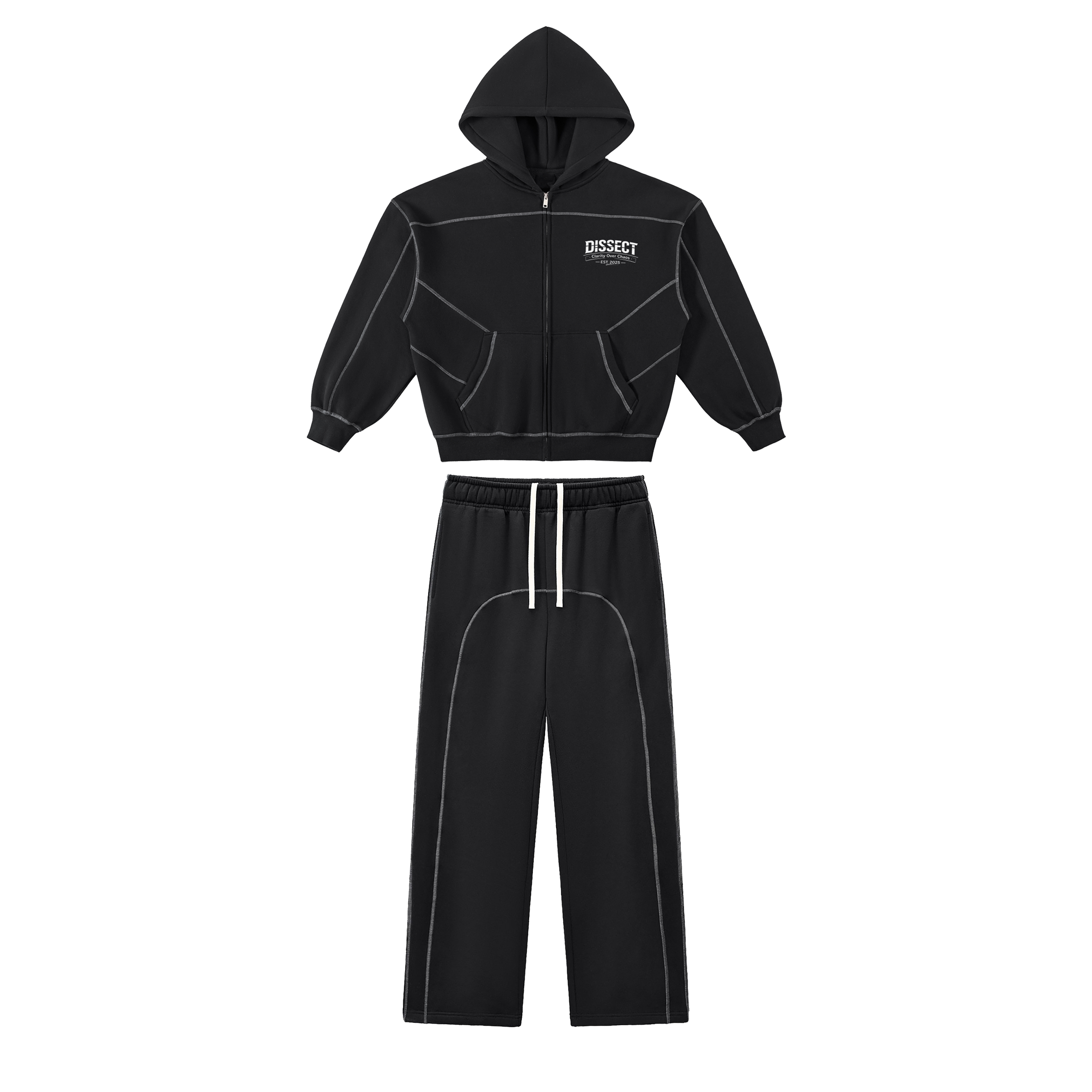 DISSECT CONTRAST STITCHED BOXY BLACK TRACKSUIT