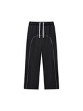 Dissect Clothing Contrast-Stitched Fleece Sweatpants Black in premium fleece with relaxed structured fit, bold contrast stitching, clean finish, and minimalist design.