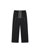 Dissect Clothing Contrast-Stitched Fleece Sweatpants Black in premium fleece with relaxed structured fit, bold contrast stitching, clean finish, and minimalist design.