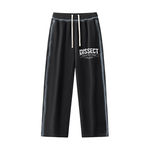 Dissect Clothing Sunfaded Edge Fleece Sweatpants Black in premium fleece with structured relaxed fit, sunfaded finish, refined edge detailing, and minimalist design.
