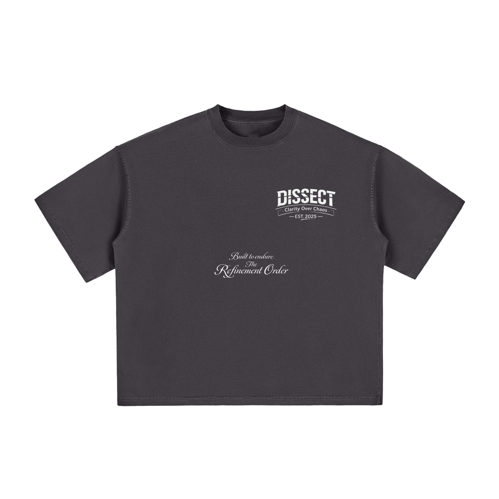 Dissect Vintage Washed Boxy Refined T-Shirt Black by Dissect Clothing featuring a structured boxy fit, vintage washed black fabric, refined finish, premium cotton construction, and clean minimalist design.