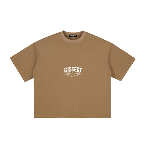 Dissect Clothing Vintage Washed Boxy T-Shirt Brown in premium cotton with structured boxy fit, soft washed finish, clean detailing, and minimalist design.