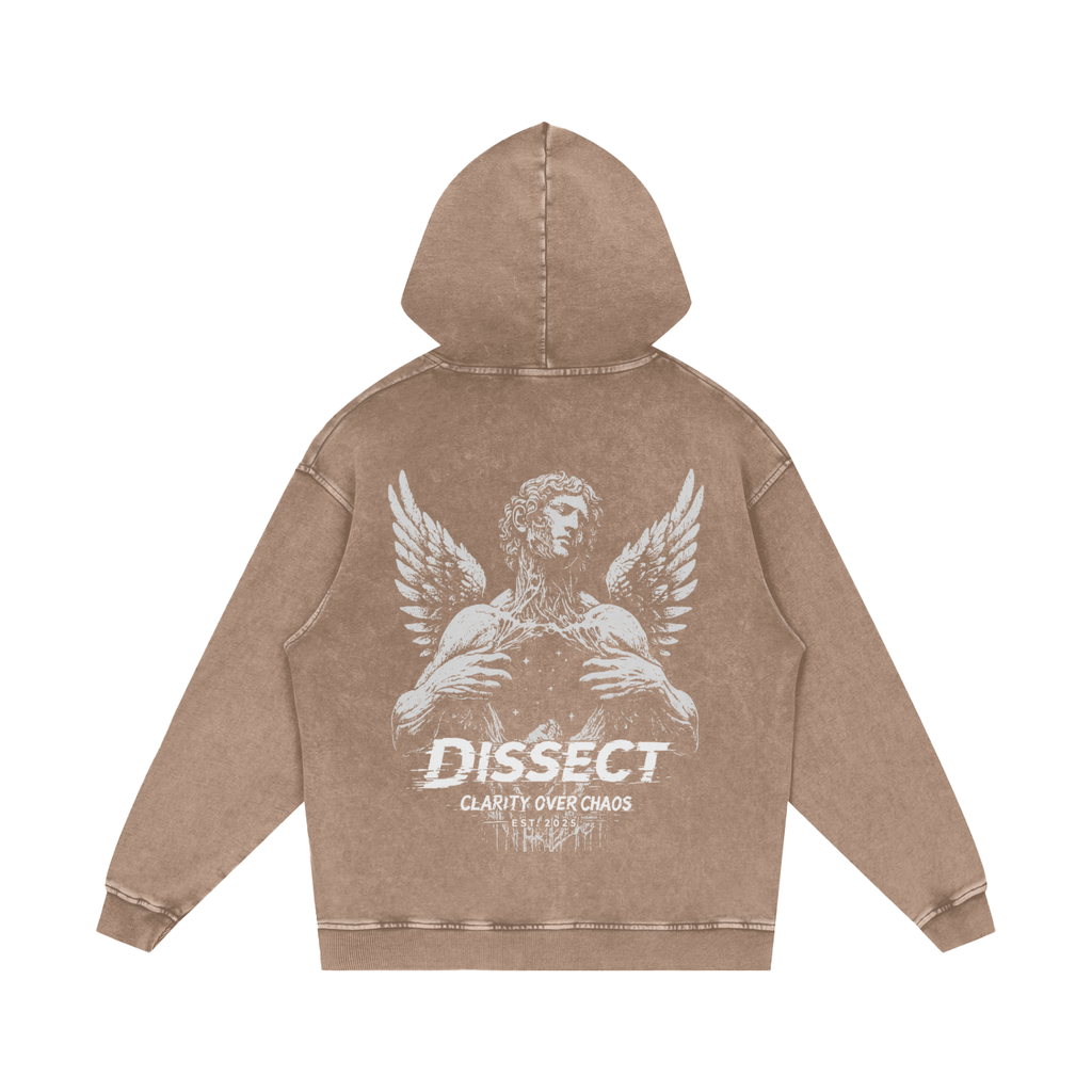 Dissect Clothing Snow Washed Loose Cotton Hoodie Sand in premium cotton with relaxed loose fit, soft snow-washed finish, clean detailing, and minimalist design.