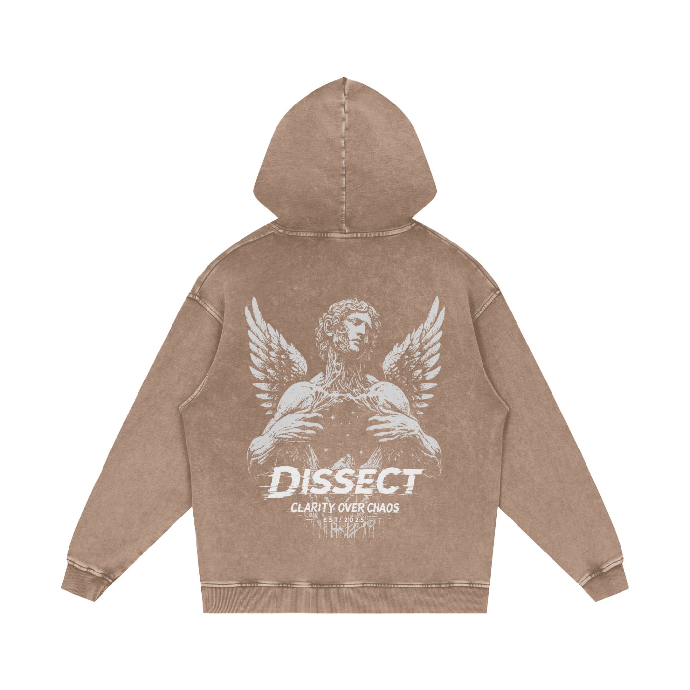 Dissect Clothing Snow Washed Loose Cotton Hoodie Sand in premium cotton with relaxed loose fit, soft snow-washed finish, clean detailing, and minimalist design.