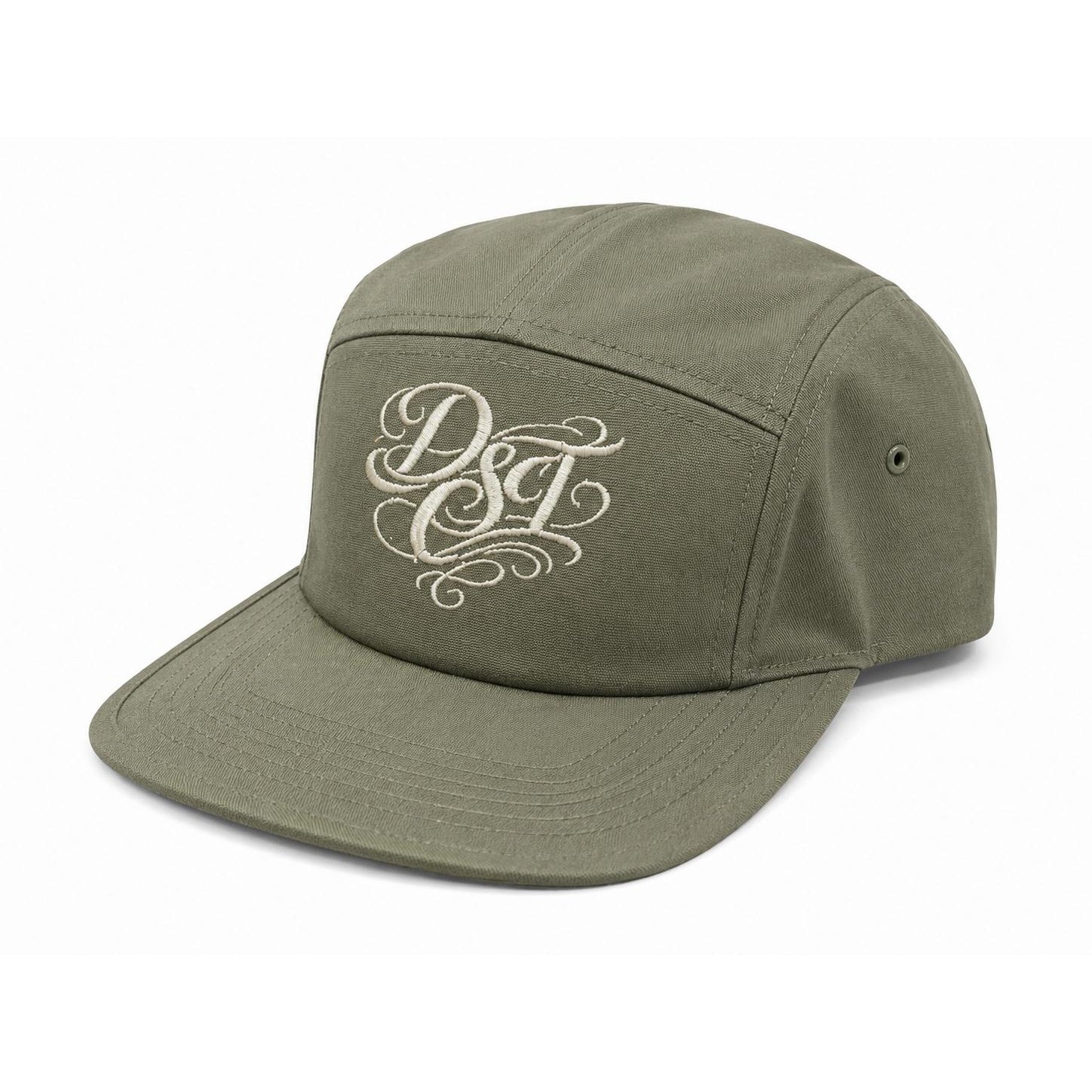 Dissect Clothing DSCT Script 5 Panel Green Cap featuring premium construction, structured five-panel design, embroidered script logo, adjustable fit, and classic green finish.