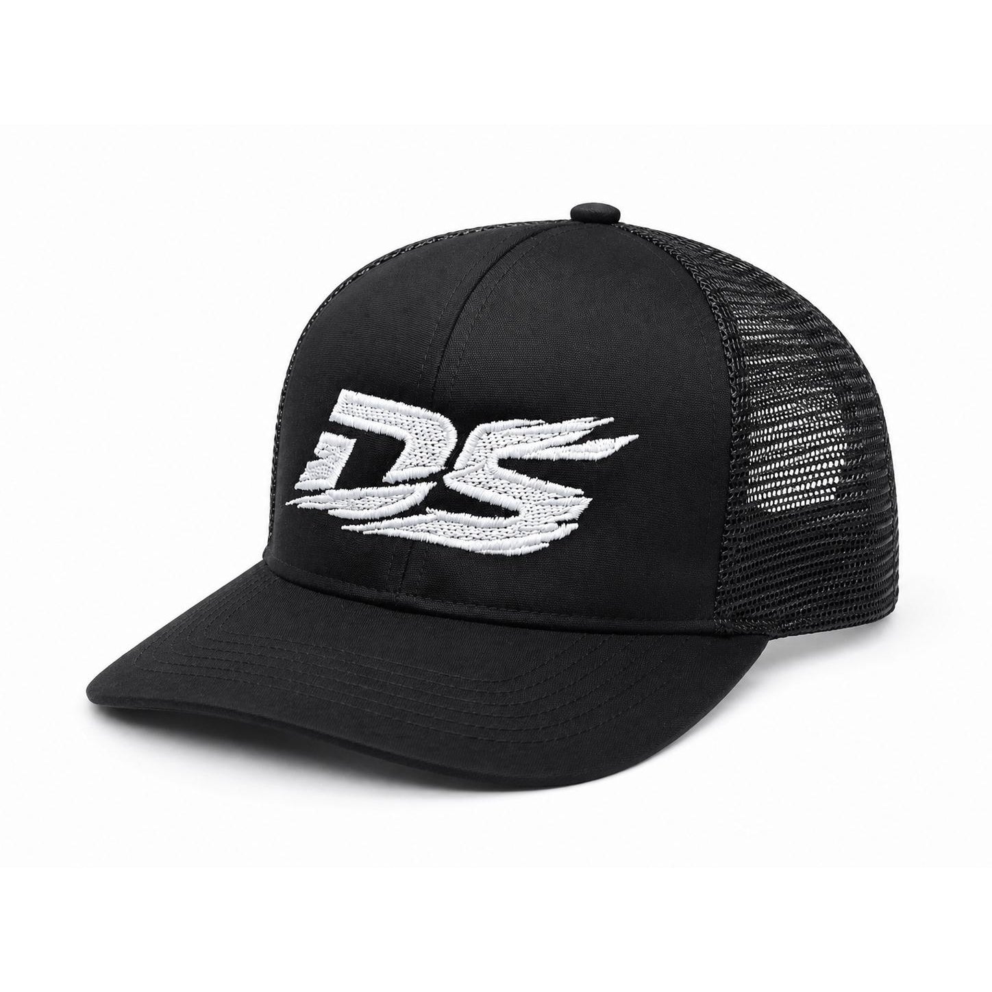 Dissect Clothing Black Trucker Cap featuring premium construction, structured front panel, breathable mesh back, curved brim, adjustable fit, and minimalist design.